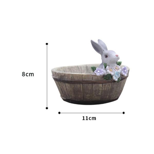 卓上花瓶 フラワーポット 彫刻 プランター バレル型 屋内 屋外 クリエイティブ 樹脂 植木鉢 ウサギの像付き 寝室 リビングルーム用