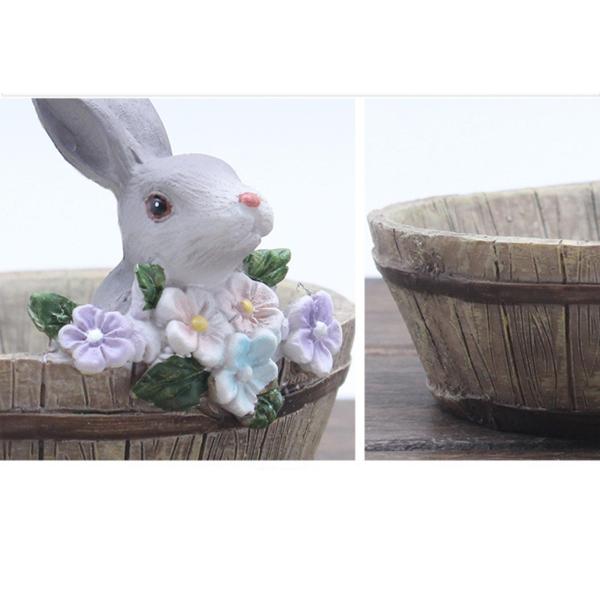 卓上花瓶 フラワーポット 彫刻 プランター バレル型 屋内 屋外 クリエイティブ 樹脂 植木鉢 ウサギの像付き 寝室 リビングルーム用