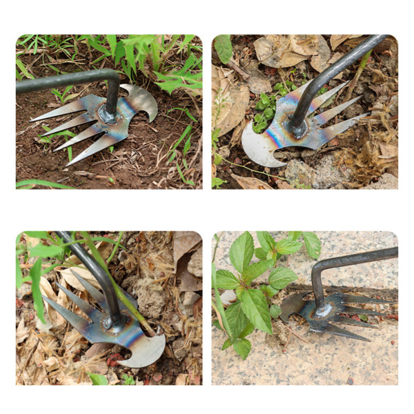 雑草取り器具 草抜き くわ 芝生 草取り道具 雑草抜き 道具 雑草取り器具 片手鍬 菜園鍬 高炭素鋼製 草削鍬 園芸用 40CM 4本鍬レーキ