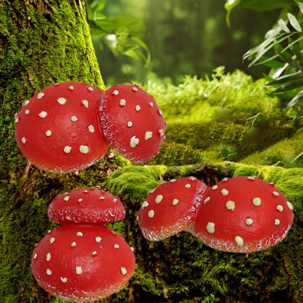 3x ガーデンキノコペンダント模擬赤いキノコ樹脂工芸品中庭の庭の風景装飾マイクロ風景ペンダント