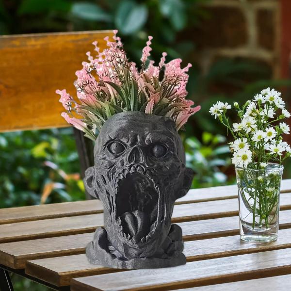恐ろしい顔フィギュア植木鉢樹脂装飾デスク彫刻リビングルーム用ブラック