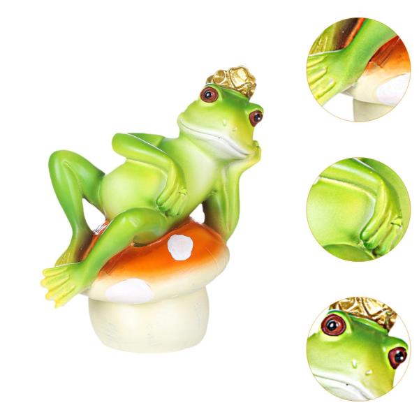 レジャー カエル キノコの上に座る 置物 芝生 飾り プール パティオ 装飾用 7x10x10cm
