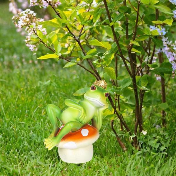 レジャー カエル キノコの上に座る 置物 芝生 飾り プール パティオ 装飾用 7x10x10cm