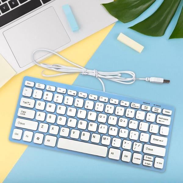 USB 有線キーボード 小型 快適 タイピング オフィス 自宅 デスクトップ コンピューター用 ブルー