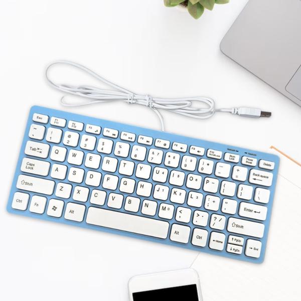 USB 有線キーボード 小型 快適 タイピング オフィス 自宅 デスクトップ コンピューター用 ブルー