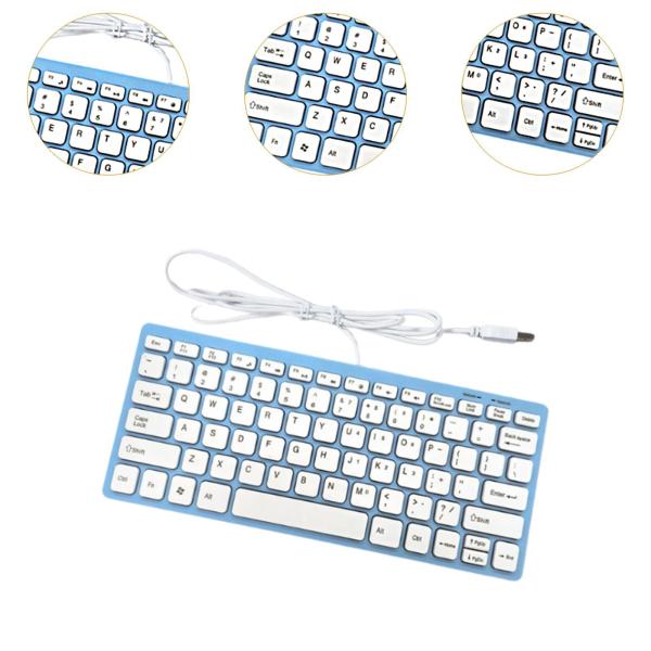 USB 有線キーボード 小型 快適 タイピング オフィス 自宅 デスクトップ コンピューター用 ブルー