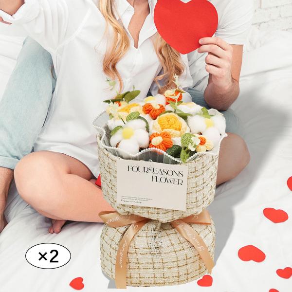 かぎ針編みの花束 造花 誕生日 教師の日 結婚式 オレンジ