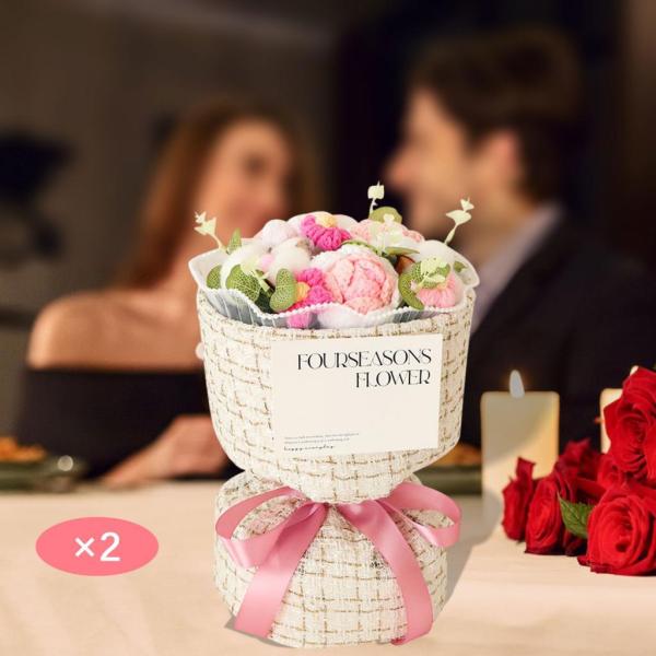 かぎ針編みの花束 造花 誕生日 教師の日 結婚式 ピンク