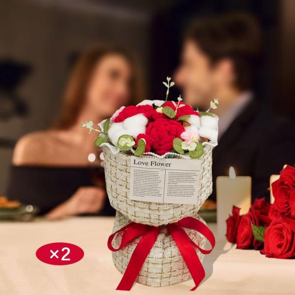 かぎ針編みの花束 造花 誕生日 教師の日 結婚式 赤