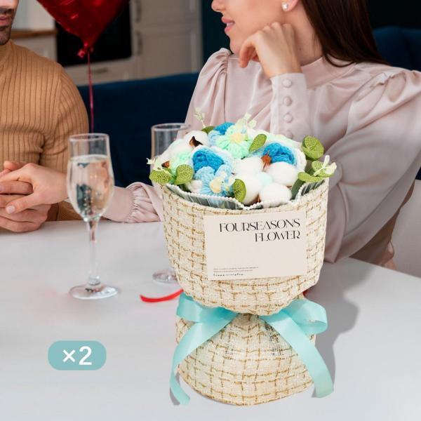 かぎ針編みの花束 造花 誕生日 教師の日 結婚式 ブルー