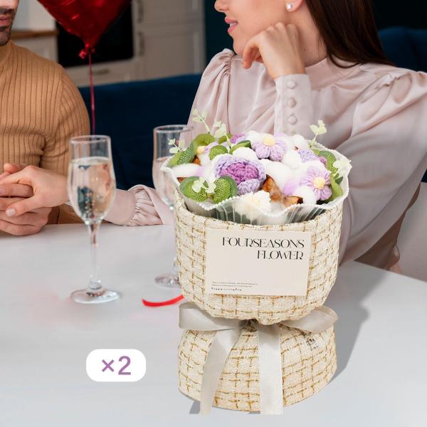 かぎ針編みの花束 造花 誕生日 教師の日 結婚式 紫