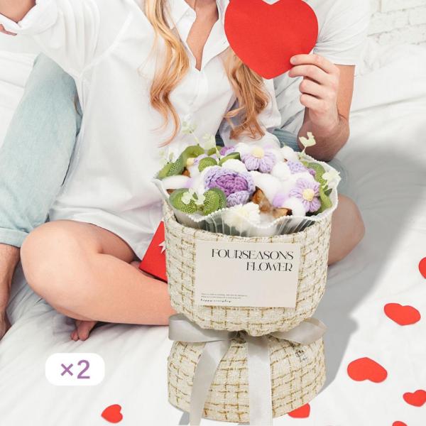 かぎ針編みの花束 造花 誕生日 教師の日 結婚式 紫