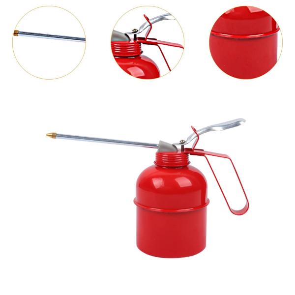 ハンドポンプ式オイラー缶 ロングスパウト オイルスプレー缶 自動車 家庭メンテナンス用 500ml レッドメタル缶