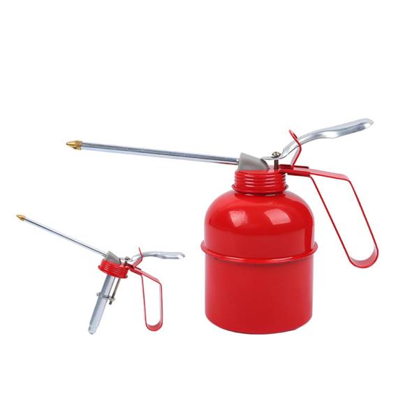 ハンドポンプ式オイラー缶 ロングスパウト オイルスプレー缶 自動車 家庭メンテナンス用 500ml レッドメタル缶