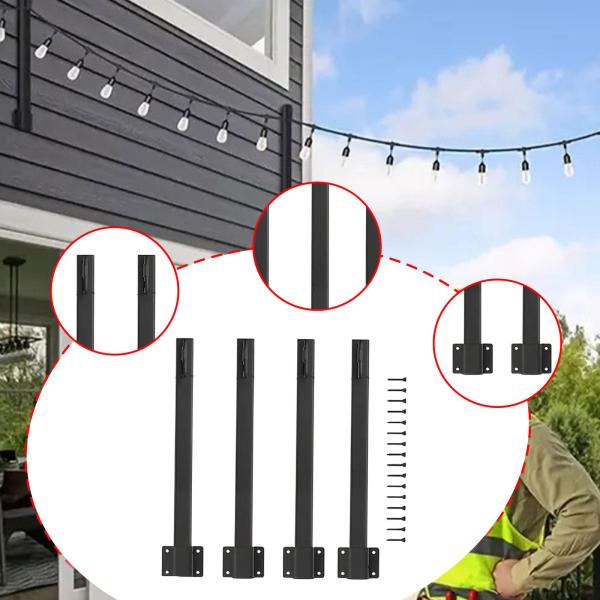 4個 のストリングライトポールポールスタンド、フォーク付き、頑丈、ブラケット、クリスマスビストロパーティー用の屋外照明スタンド用ライトポール