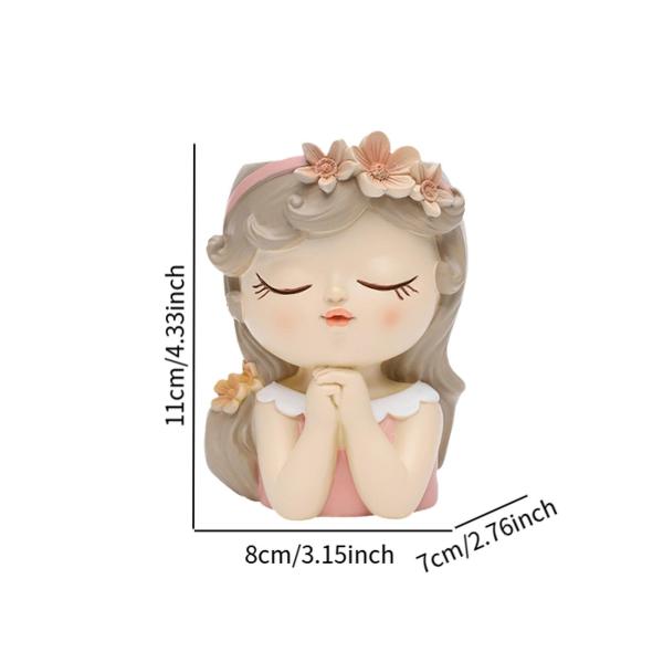 フェイスプランターポット ホームデコレーション 花瓶 彫像 手工芸品 漫画植木鉢 8x7x11cm ピンク ブラウン
