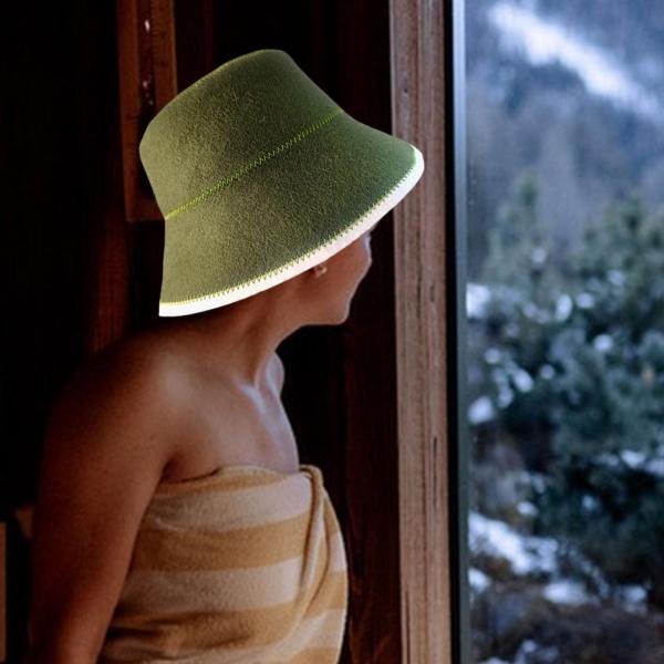 サウナハット ヘッドギア 屋内サウナアクセサリー シャワー 浴室 スパ用 ダークグリーン