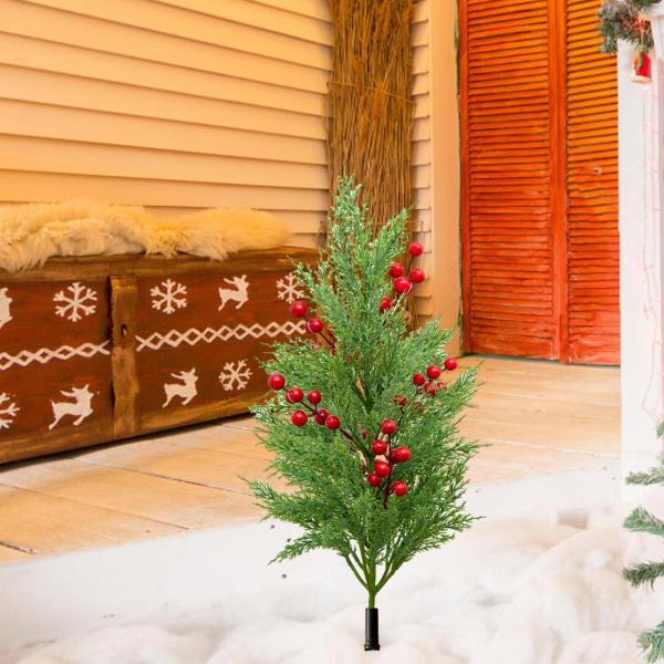 人工松とヒノキの木 レッドベリー付き グラウンド付き クリスマスツリー クリスマスデコレーション 廊下、裏庭、ギフトパスウェイ用