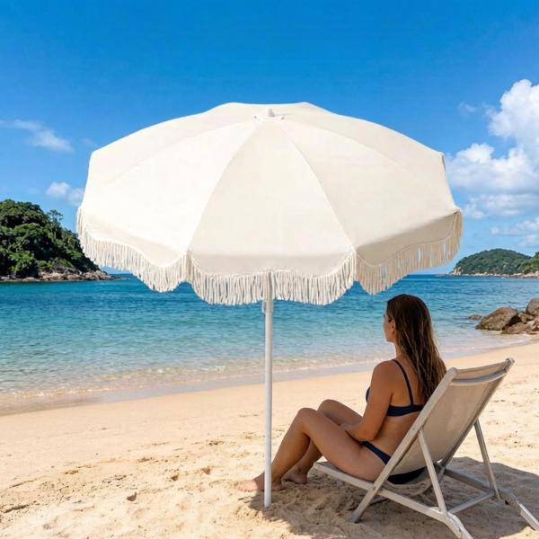 パティオ傘 フリンジ タッセル 旅行 ホリデー マーケット プール ビーチ 日焼け防止 アプリコット