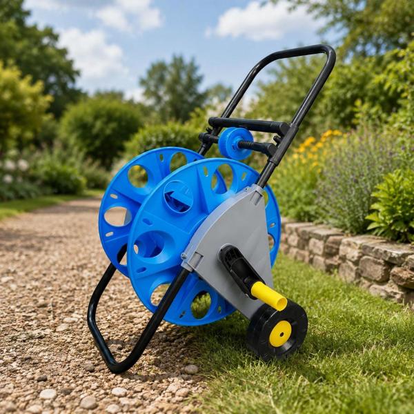 Hose Reel Cart 可動 ホースリール 収納 ホースワゴン 搭載 押し手 フレーム 移動 安定 整理 便利 ガーデン 庭園 パティオ 玄関先 ドライブウェイ に適用