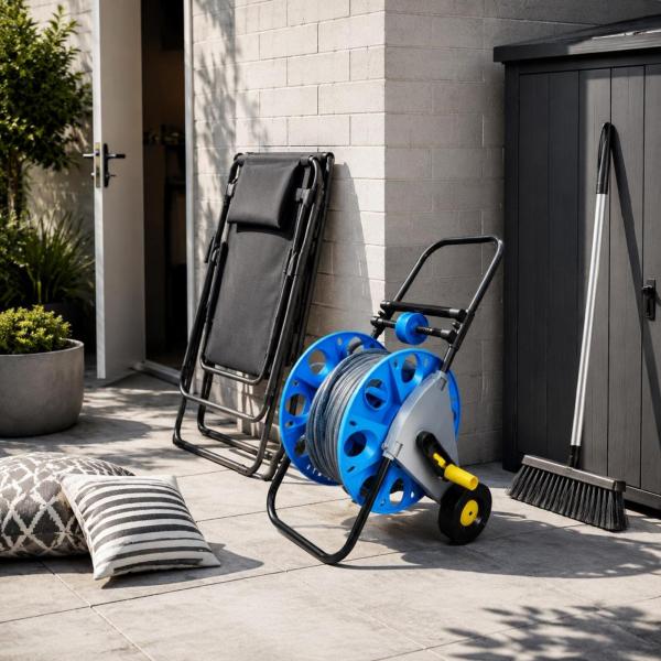Hose Reel Cart 可動 ホースリール 収納 ホースワゴン 搭載 押し手 フレーム 移動 安定 整理 便利 ガーデン 庭園 パティオ 玄関先 ドライブウェイ に適用