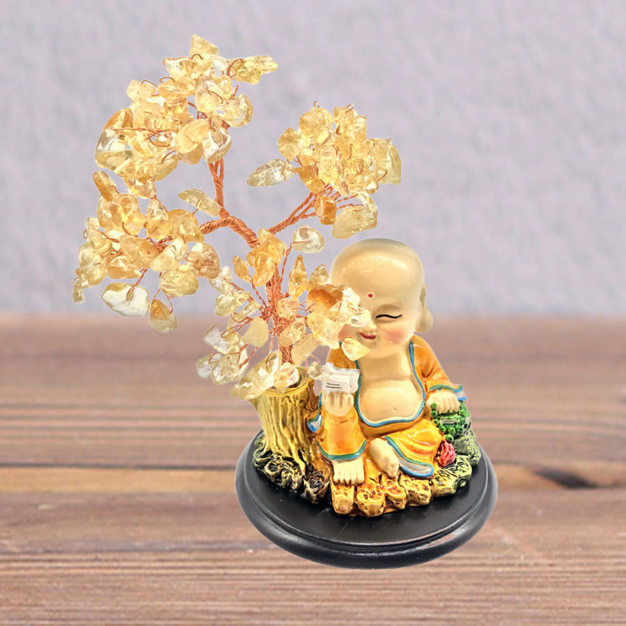 Crytal木の樹脂風水風水マネーツリースモールミニ僧侶置物アート装飾幸運をもたらすと収集富飾り｜stk-shop｜02