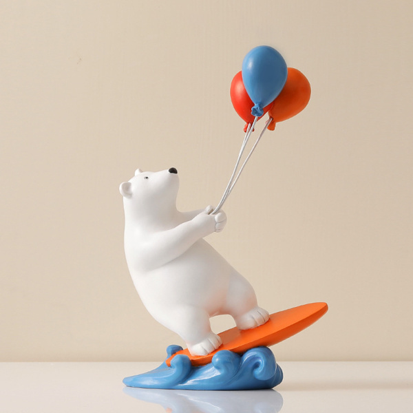 サーフィンクマの像かわいいクマが風船を持っている小さな置物家の棚の装飾素朴な自然愛好家のギフト｜stk-shop｜02