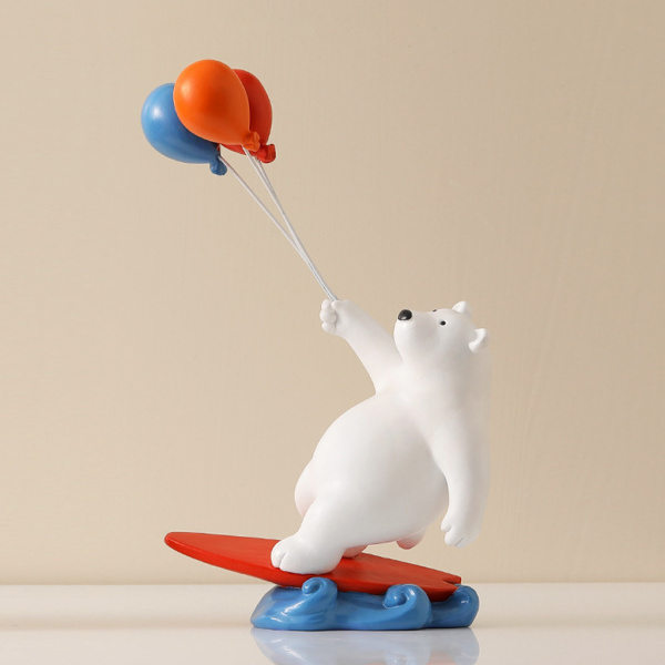 サーフィンクマの像かわいいクマが風船を持っている小さな置物家の棚の装飾素朴な自然愛好家のギフト｜stk-shop｜03