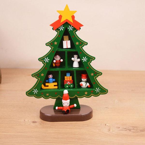 暖炉の子供のためのコンパートメント3Dウッドとクリスマスツリーの装飾小さな格子縞の緑