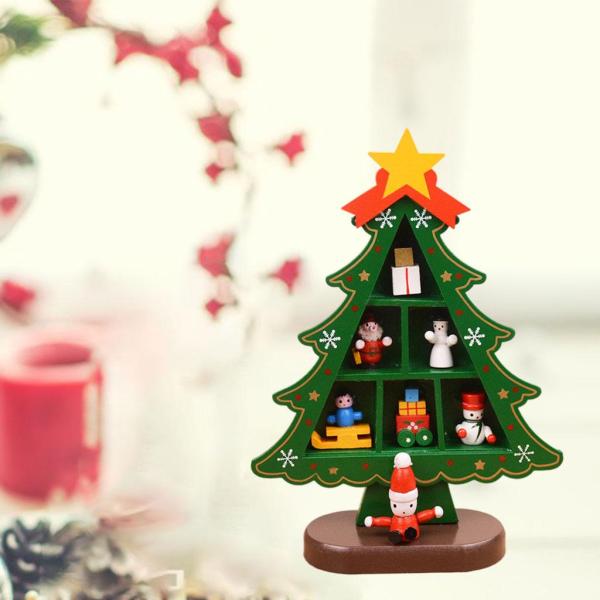 暖炉の子供のためのコンパートメント3Dウッドとクリスマスツリーの装飾小さな格子縞の緑