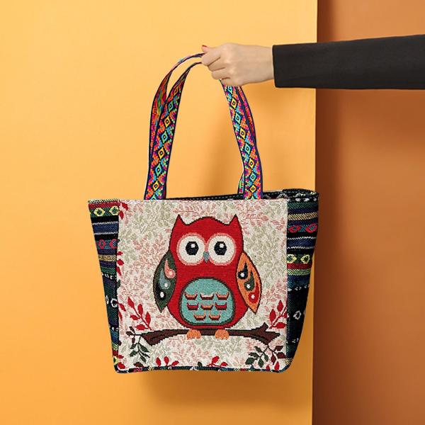 刺繍された手作りの女性のショルダーバッグトラベルバッグギフト赤いフクロウ