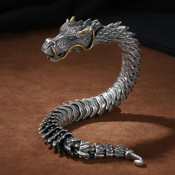 レトロ ドラゴン スケール ブレスレット ヒップホップ ジュエリー 分厚い ファッション バイカー 22cm