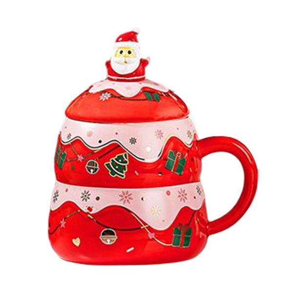 セラミック クリスマス コーヒー マグカップ 装飾 スプーンと蓋付き ペイントされたウォーターカップ ティーカップ ドリンクマグ パーティー｜stk-shop｜02