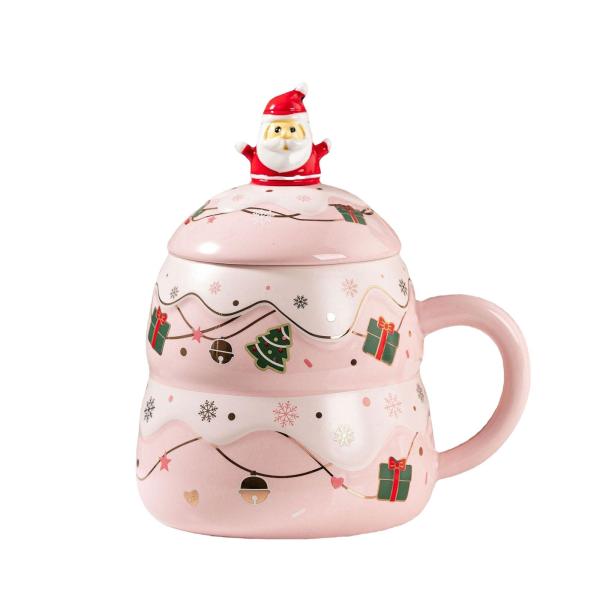 セラミック クリスマス コーヒー マグカップ 装飾 スプーンと蓋付き ペイントされたウォーターカップ ティーカップ ドリンクマグ パーティー｜stk-shop｜03