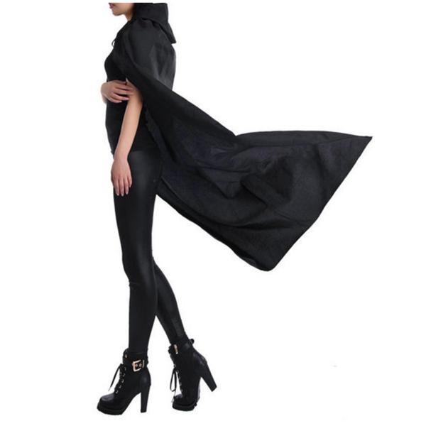 ブラックフード付きケープ、標準大人サイズケープ、1.3Mユニセックスフード付きマント、ロールプレイング、仮装パーティー、ハロウィンコスチュー