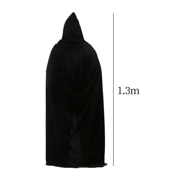 ブラックフード付きケープ、標準大人サイズケープ、1.3Mユニセックスフード付きマント、ロールプレイング、仮装パーティー、ハロウィンコスチュー