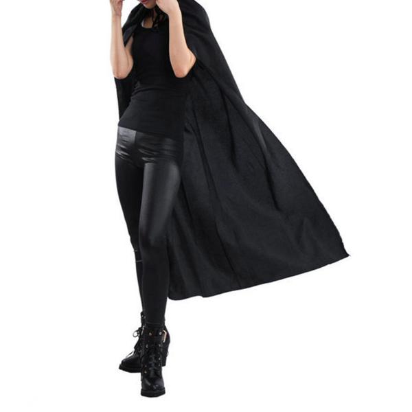 ブラックフード付きケープ、標準大人サイズケープ、1.3Mユニセックスフード付きマント、ロールプレイング、仮装パーティー、ハロウィンコスチュー