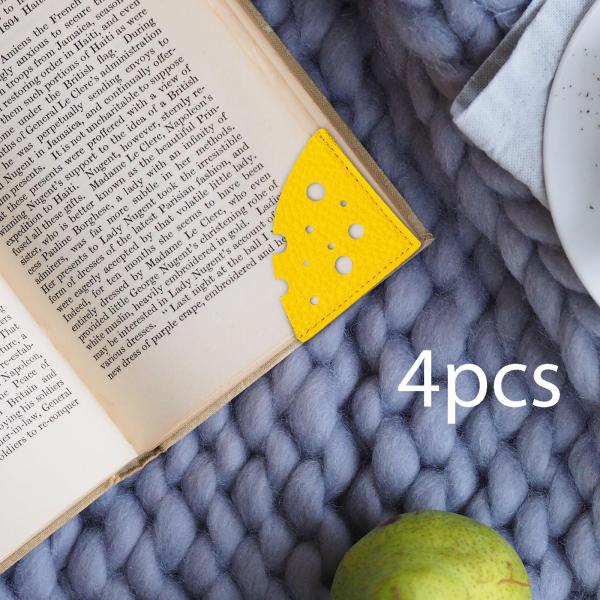 コーナーページブックマーク 4 個 PU レザーブックマーク かわいいチーズデザイン 耐久性のあるページマーカー ページクリップ 学童 大人用｜stk-shop｜02