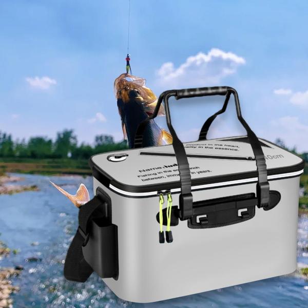 活魚コンテナ 厚手 折りたたみ式 魚バケツ キャンプ ガーデニング 釣り用 グレー S