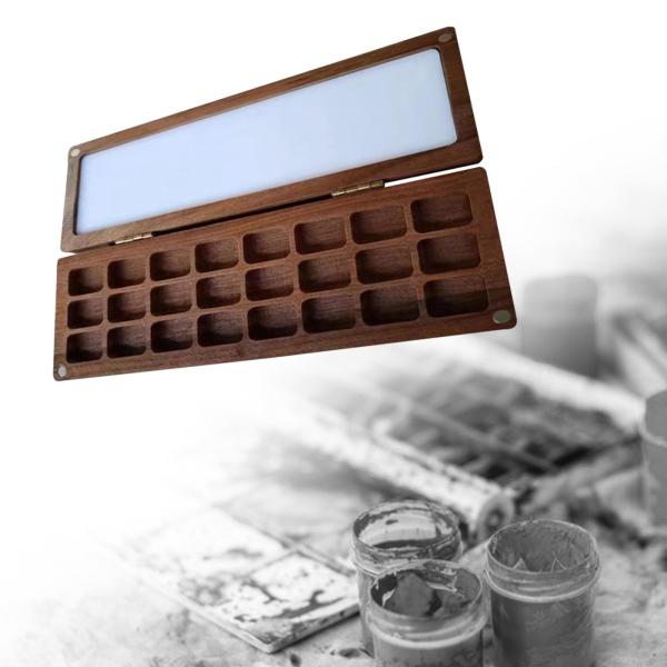 空のパレットボックス、木製ペイントトレイ 24グリッド、ミキシングエリアと蓋付き、ペイントパレット 水彩パレット クラフトアート用品