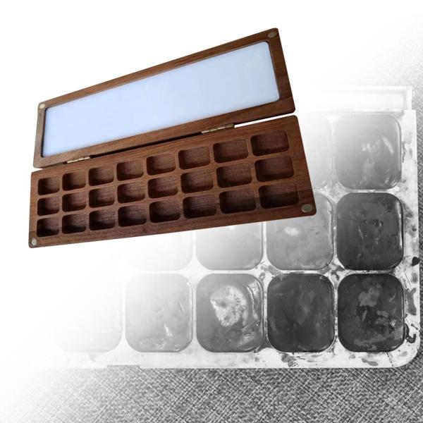 空のパレットボックス、木製ペイントトレイ 24グリッド、ミキシングエリアと蓋付き、ペイントパレット 水彩パレット クラフトアート用品