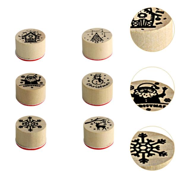6個の木製スタンプ、ハッピークリスマススタンプコレクション、子供用ホリデースタンプ、クリスマススタンプセット、