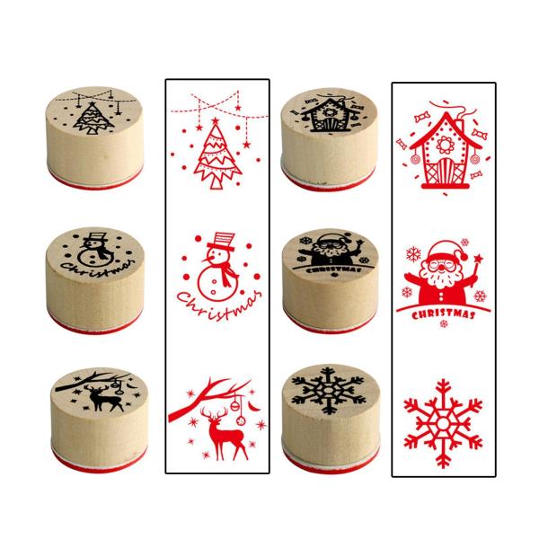 6個の木製スタンプ、ハッピークリスマススタンプコレクション、子供用ホリデースタンプ、クリスマススタンプセット、
