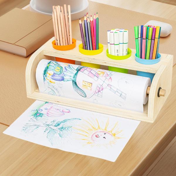 子供用絵画イーゼル 再利用可能 ペーパーロール付き 木製テーブルイーゼル 小さな絵を描くのに