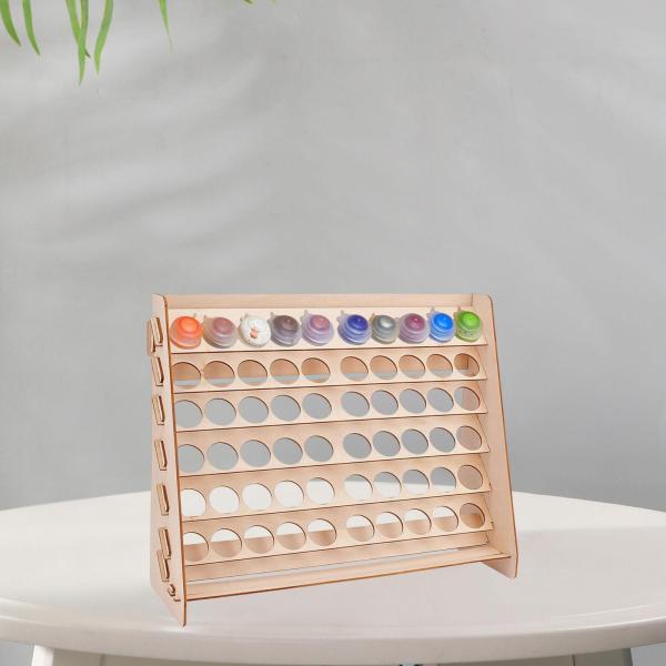 アート用品 ペイントボトル 収納ラック 13.7x4.7x10.6インチ アクセサリー 省スペース 簡単設置 3.3cm穴 木製ディスプレイスタンド