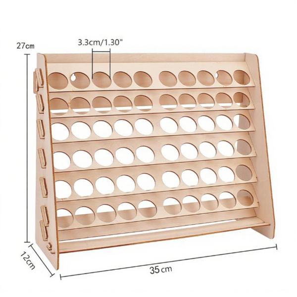アート用品 ペイントボトル 収納ラック 13.7x4.7x10.6インチ アクセサリー 省スペース 簡単設置 3.3cm穴 木製ディスプレイスタンド