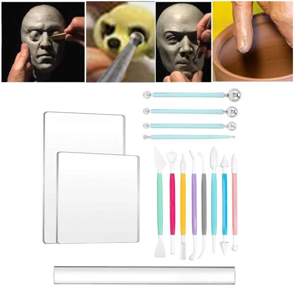 15 個入り 陶芸ツール、ポリマー粘土アートツールセット DIY クラフト セラミック用品 彫刻 成形 モデリング エンボス加工 ポリマー