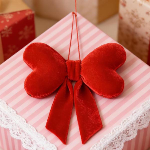 バレンタインデー 蝶結び 玄関フェンス クリスマスガーランド 赤いリボン 吊り下げデコレーション 22cmx20cm