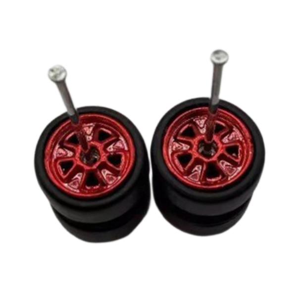 2x 1/64 RCカーホイールとタイヤ 頑丈な直接交換用スペアパーツアクセサリー レッド