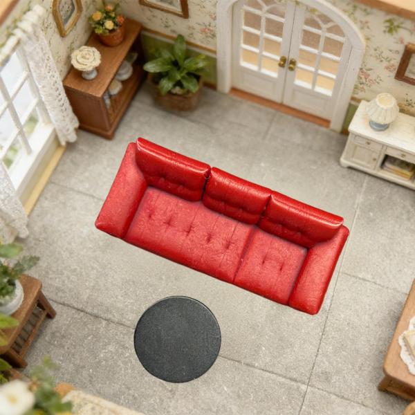1:64スケールのソファとテーブルの模型、建築物用樹脂製シミュレーション、赤いソファ